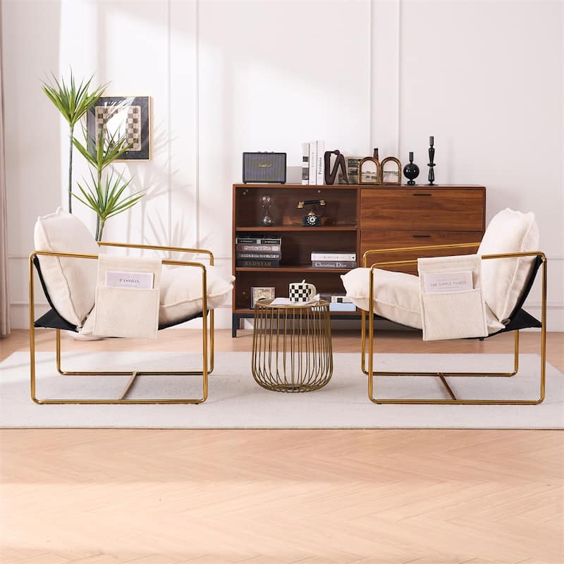 Upholstered Hanging Armchair with Arm PocketsMetal Frame (Set of 2)