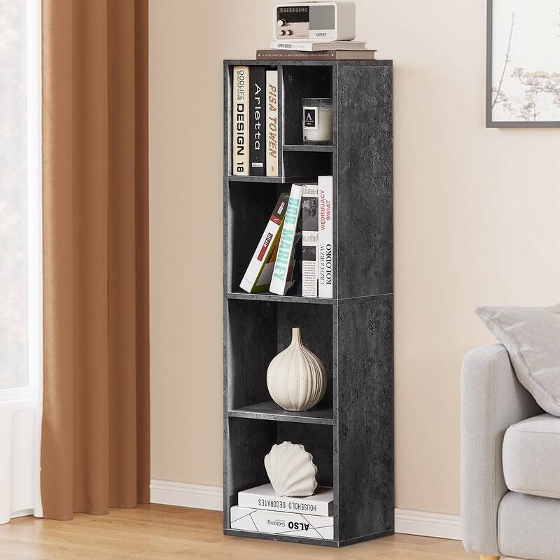 VECELO Wood Organizer Bookcase,Fits Tallest Hardcovers, Customized Storage Display Shelf, Free Standing for Living Room, Bedroom - 5 Cube - Grey