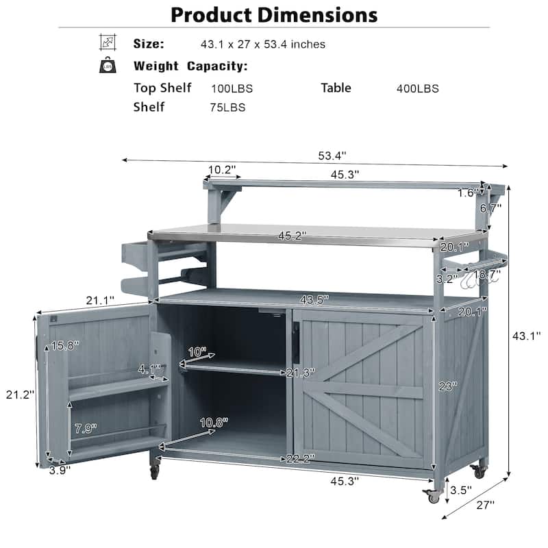 Outdoor Kitchen Island Rolling Grill Cart Sideboards Prep Table