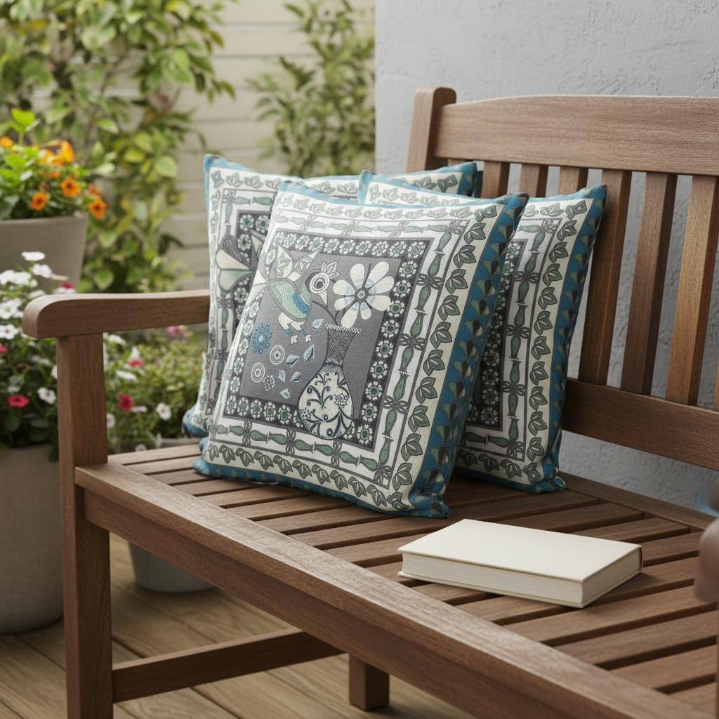 HomeRoots Set of Two 16" X 16" Black Gray and White Peacock Blown Seam Floral Indoor Outdoor Throw Pillow