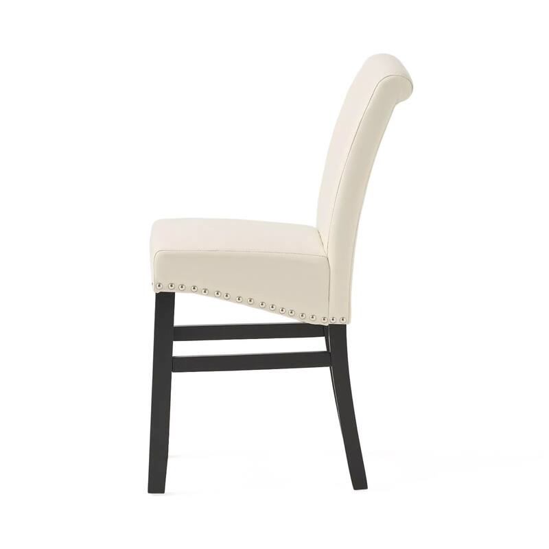 Modern Set of 2 Leather Counter Stools with Nail head Decoration and Upholstered for Bedroom and Dining Room