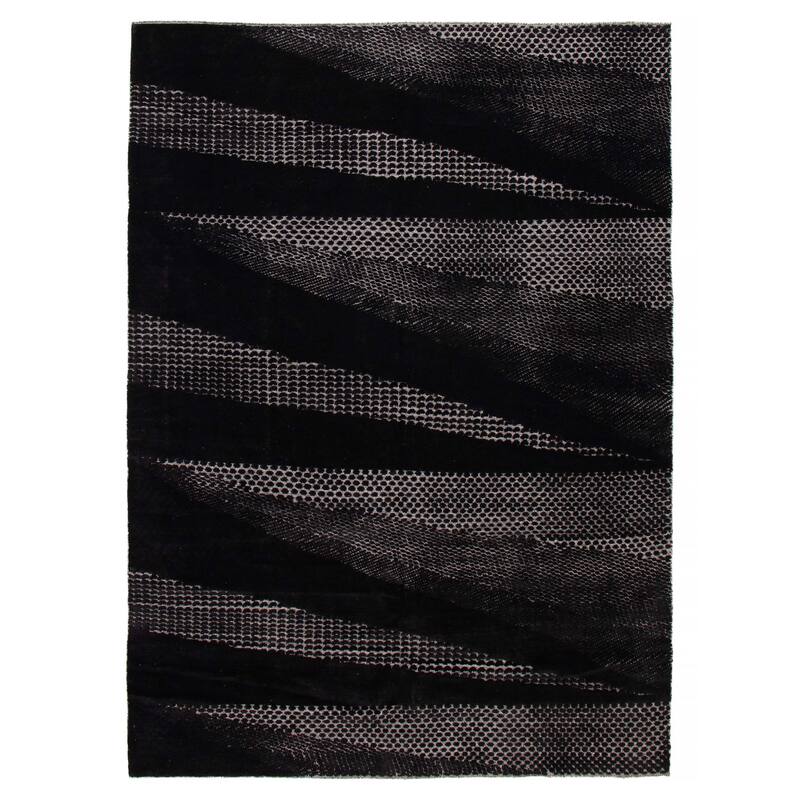 ECARPETGALLERY Hand-knotted Tangier Black Wool Rug - 8'2 x 11'1 - Black - 8'2 x 11'1