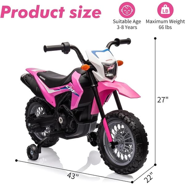 dimension image slide 1 of 2, Electric Kids Ride-on Motorcycle, Motorbike with Training Wheels