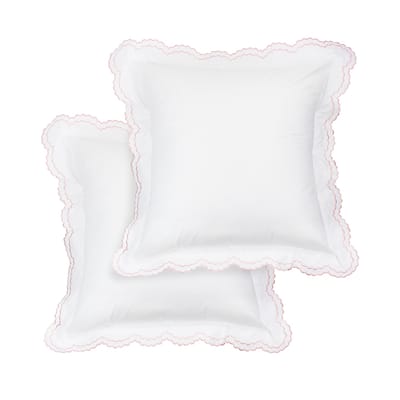 Percale Double Scalloped Embroidered Pillowcase and Sham Cover Set