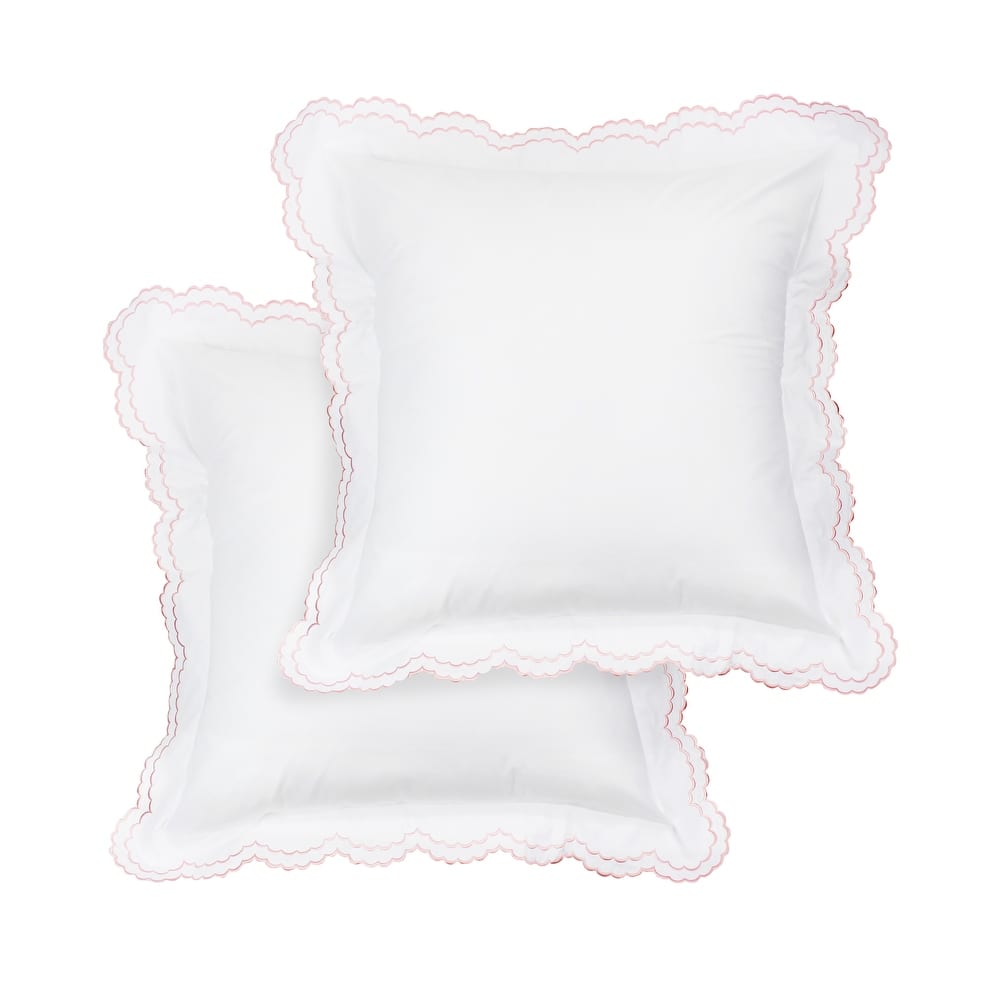 Percale Double Scalloped Embroidered Pillowcase and Sham Cover Set