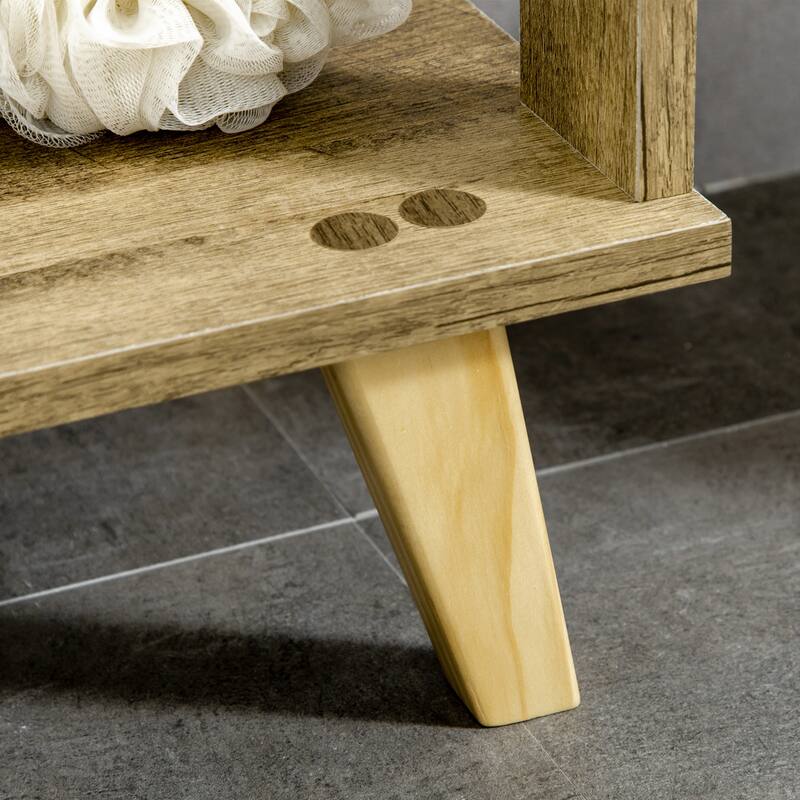kleankin Bathroom Floor Cabinet, Side Storage Organizer Cabinet with Drawer and Shelves for Bathroom, White and Natural