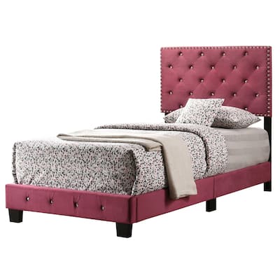 Velvet Upholstered Tufted Twin Panel Bed - 77" - Red