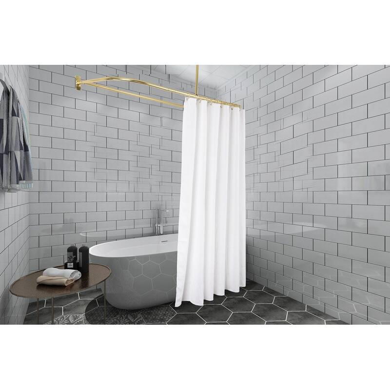 Utopia Alley Rustproof Aluminum D-shape Shower Rod With Ceiling Support for Freestanding Tubs, 60 * 25 in