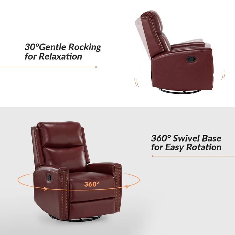 Fiacro 30.31"Wide Modern Genuine Leather Wingback Swivel Rocker Recliner with Nailhead Trims, Set of 2