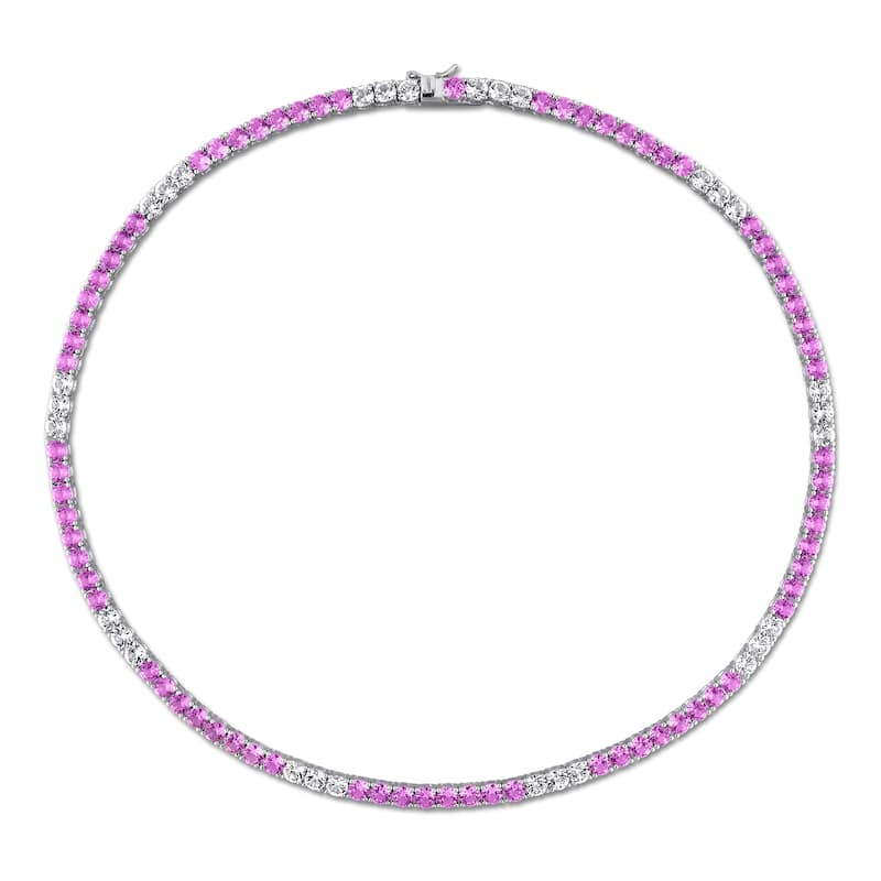 Miadora Sterling Silver Gemstone Tennis Bracelet and Necklace Set