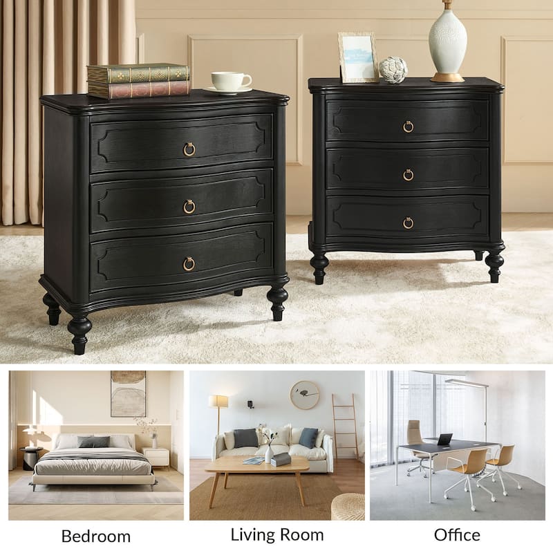 Alois Traditional 3-Drawer Nightstand with Solid Wood Spindle Legs Set of 2 by HULALA HOME