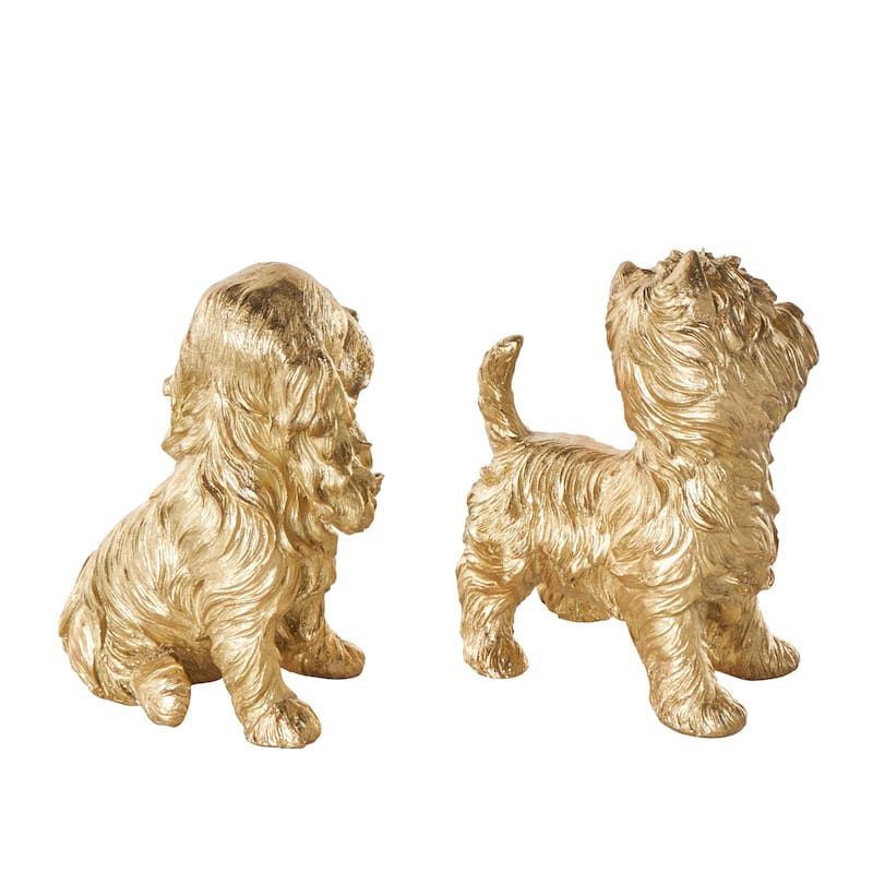 Polystone Dog Sitting and Standing Sculpture - Set of 2 Gold - Roche River Decor - 7"W x 5"L x 9"H