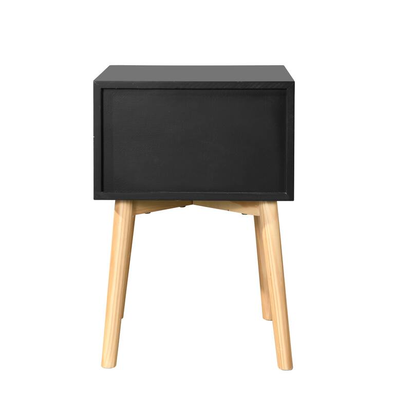 Side Table,Bedside Table with 2 Drawers and Rubber Wood Legs, Mid-Century Modern Storage Cabinet for Bedroom Living Room