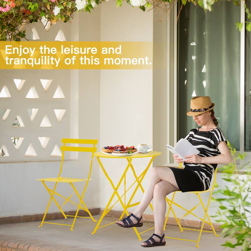 Outdoor 3-Piece Bistro Set, Foldable Patio Dining Sets, Rust-Resistant, Lightweight, Easy to Clean, for Balcony, Garden, Pool