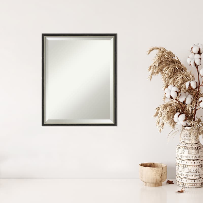 Theo Black Silver Beveled Wood Framed Wall Mirror