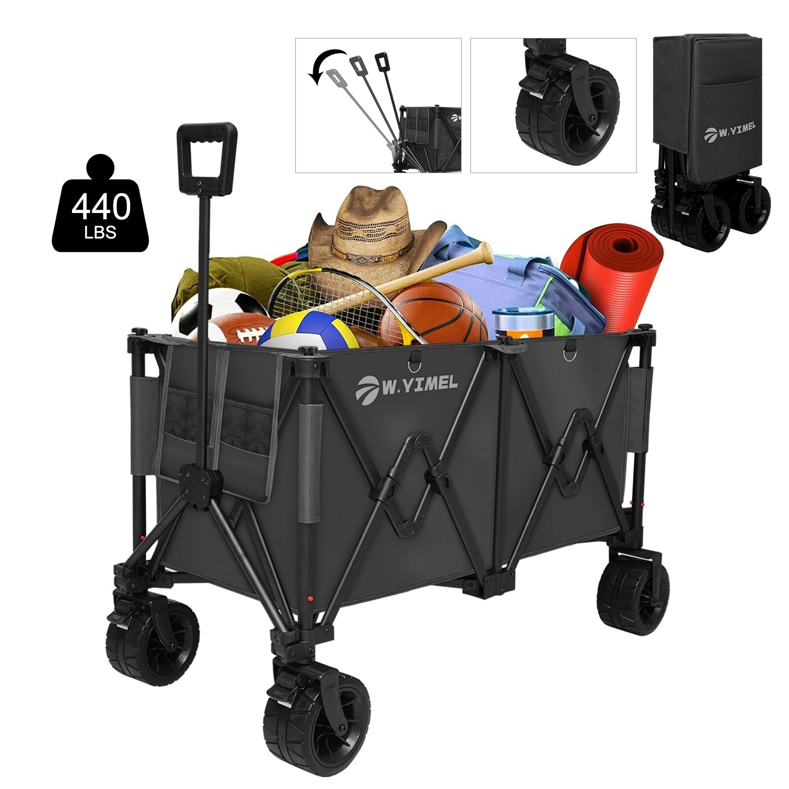 Wagons Carts 440 lbs Foldable Beach Cart w/ AllTerrain Wheels, Wagon w