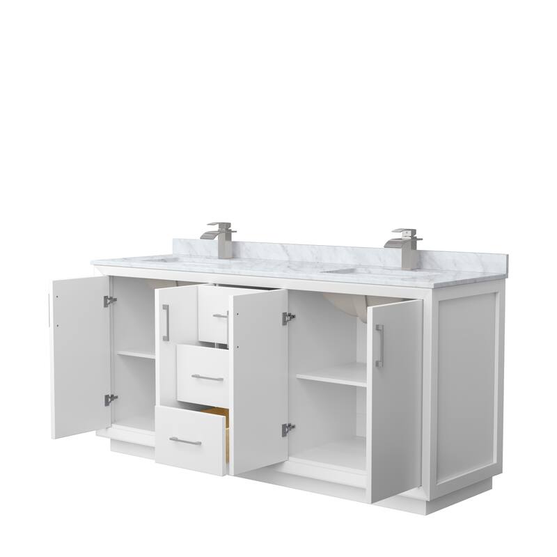 Strada 72-Inch Double Vanity Set, Carrara Marble Top