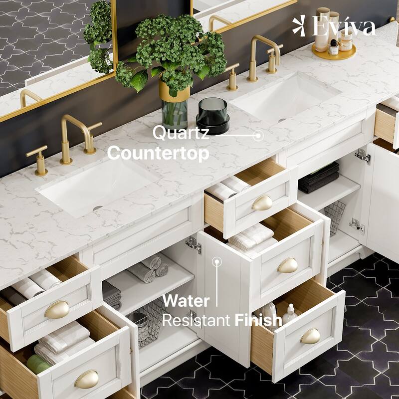 Epic 96 in. DS Bath Vanity with Carrara Quartz Top & Undermount Sinks