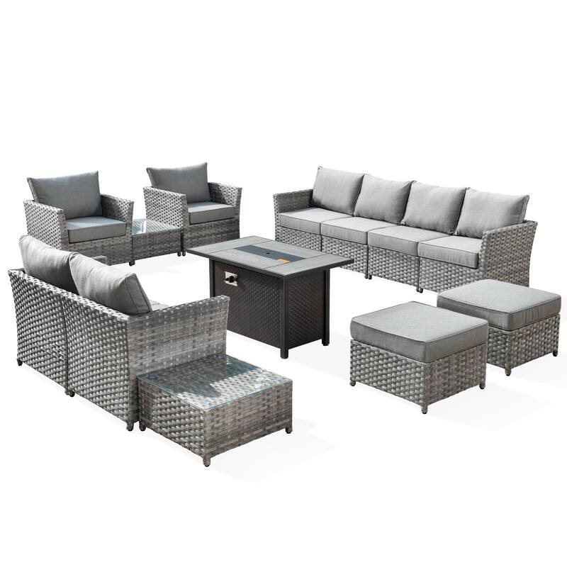 XIZZI 13-piece Outdoor Patio Wicker Furniture Set with Fire Table