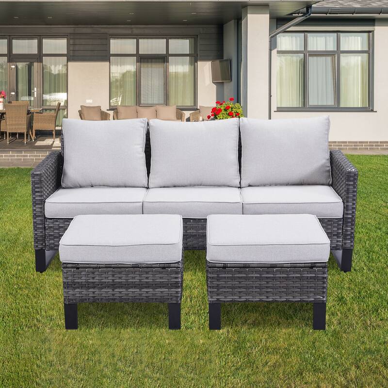 Gymojoy Outdoor Patio Wicker Sectional Sofa Set with Ottomans and Cushions - Beige