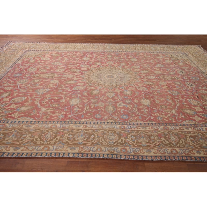 Mashad Persian Vintage Area Rug Handmade Floral Pink Wool Carpet - 9'2"x 13'5"