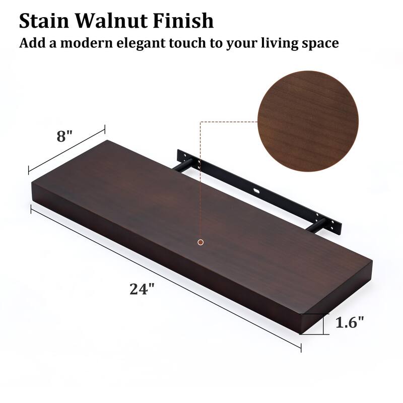 2 Piece Pine Veneer Wood Wall Mounted Floating Shelf