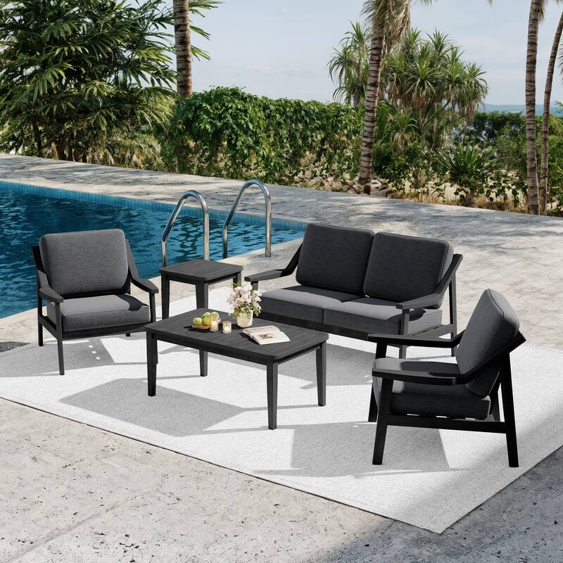 5-piece Adirondack Patio Teak Lounge Chairs Loveseat Conversation Set