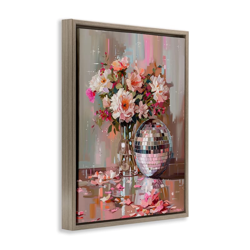 Stupell Disco Ball & Flowers Still Life Framed Floater Canvas Wall Art Design By Arlington Prints