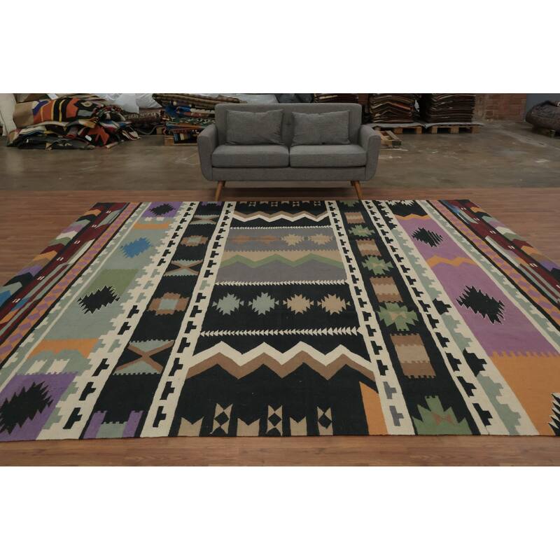 Hand Woven Oriental 100% Wool Carpet Southwestern Tribal Multi-Colored Kilim Area Rug - 11' 6'' X 11' 6''