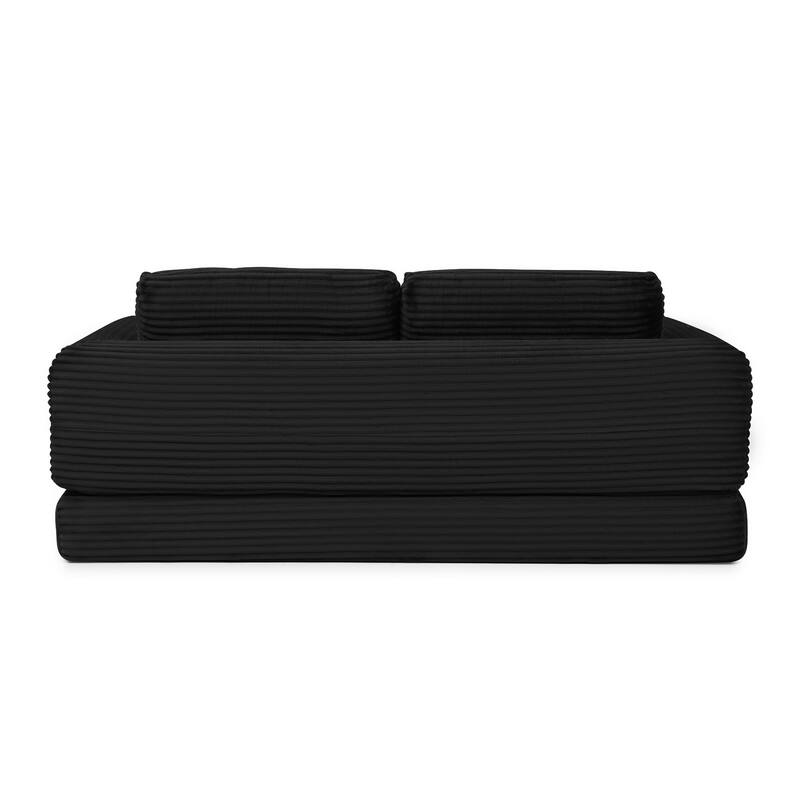 Black Minimalist Sofa Bed Sleeper Sofa Couch with 2 Pillows, 3-Seater Sofa Couch with Armrests for Living Room