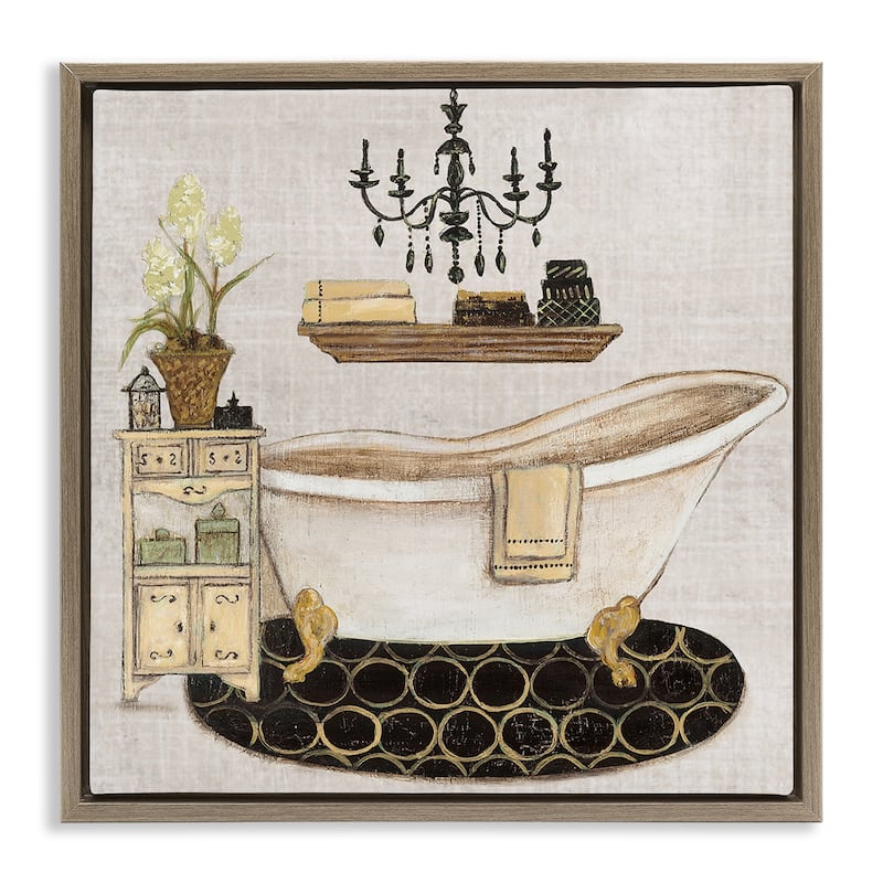 Stupell Serene Vintage Bathtub Framed Floater Canvas Wall Art Design By Janet Tava - 18 x 18 - Brown