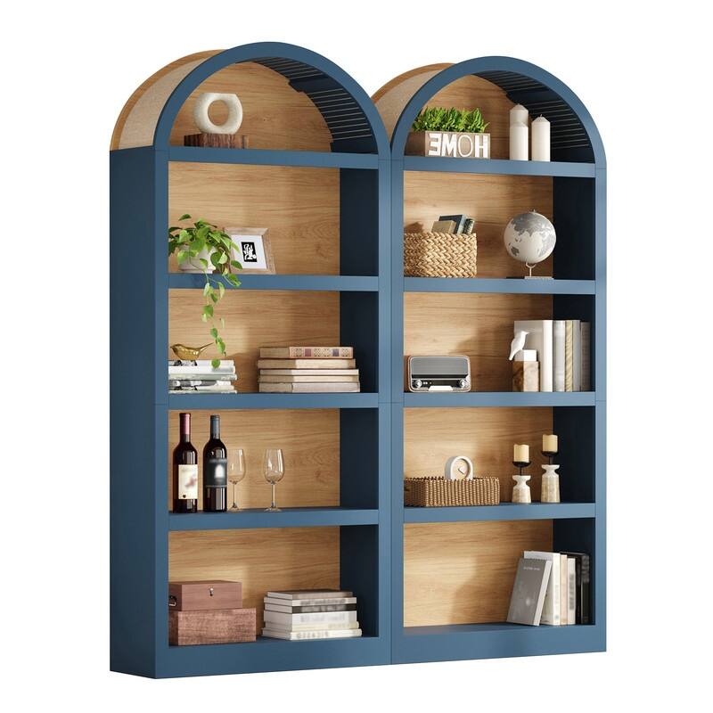 Farmhouse 68.8" Tall Freestanding Bookshelves Set of 2, 5-Tier Display Bookcase Arched Top for Living Room, Bedroom, Home Office
