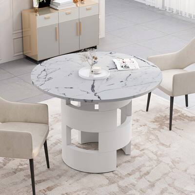42.12"Modern Round Dining Table with Printed Marble Table Top