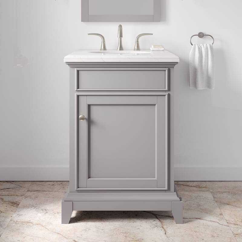 Elite Stamford 24 in. Single Sink Bath Vanity with Carrara Quartz Top and Undermount Porcelain Sink - 24" - Grey