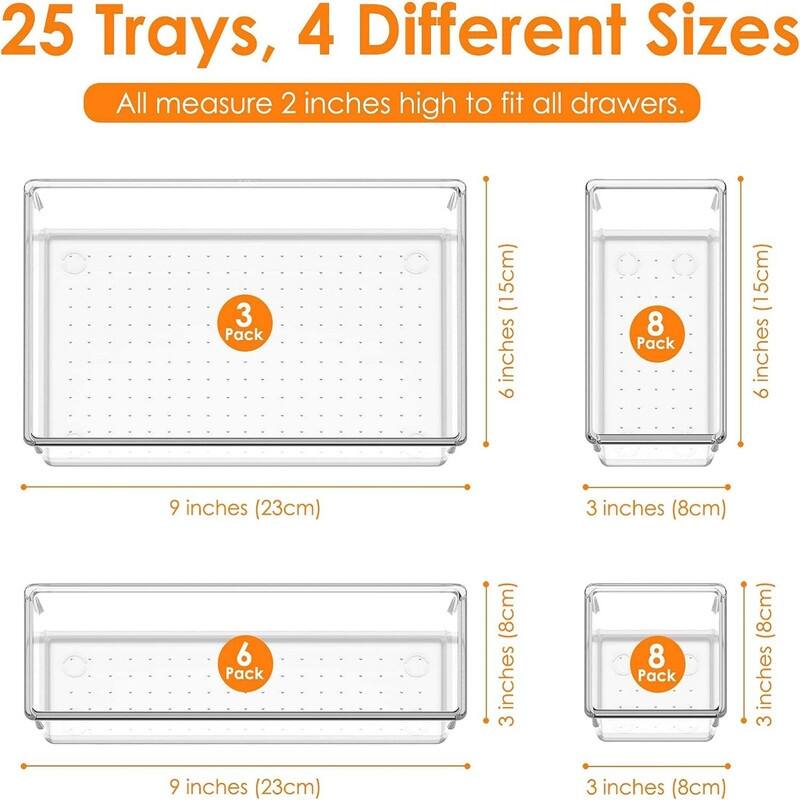 25 PCS Clear Plastic Drawer Organizer Set