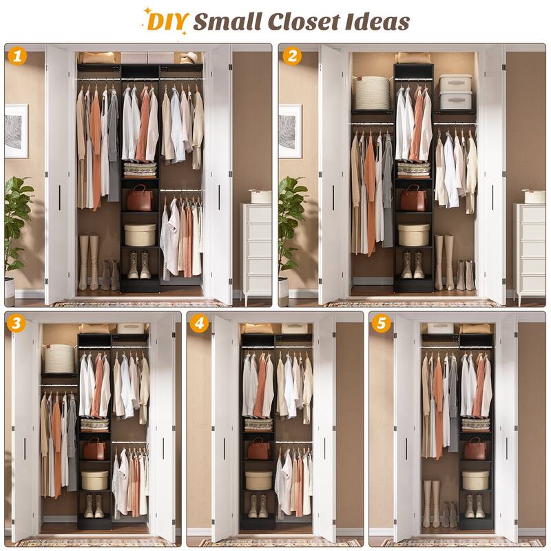4 FT Closet Organizer with 4 Hanging Rods, Small Closet System with Storage Shelves