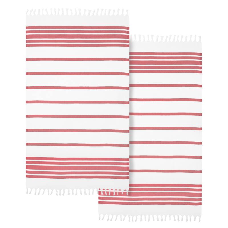 Authentic Hotel and Spa Turkish Cotton Herringbone Pestemal Beach Towel (Set of 2)