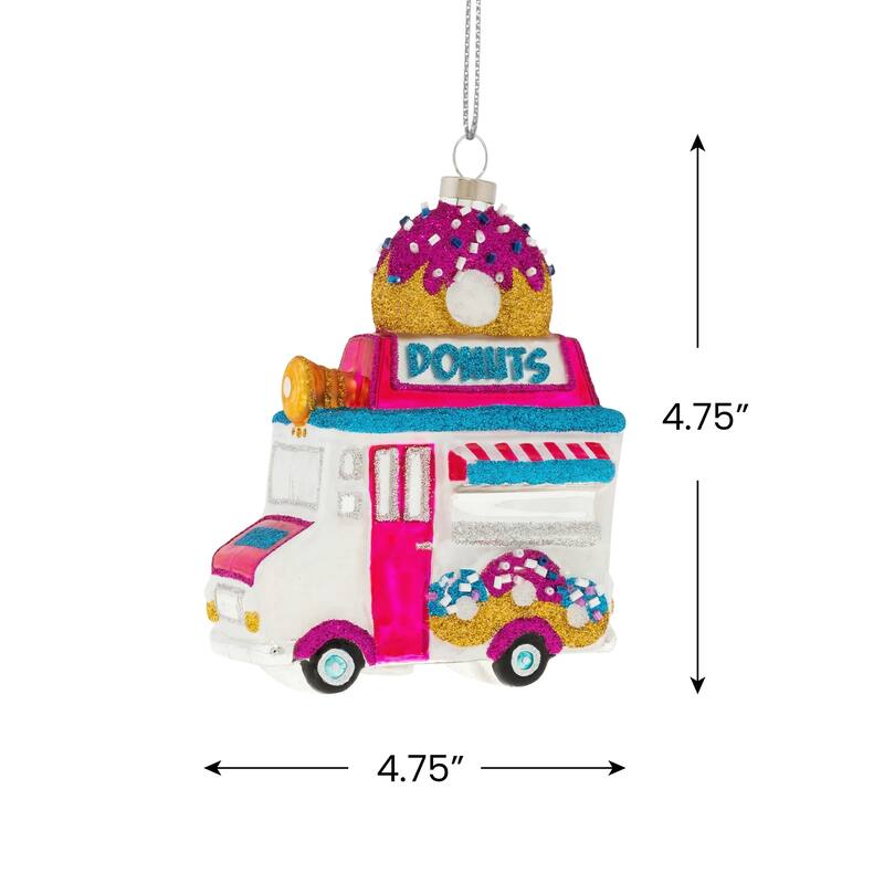 4.75" Gliitered Donut Truck Glass Christmas Ornament