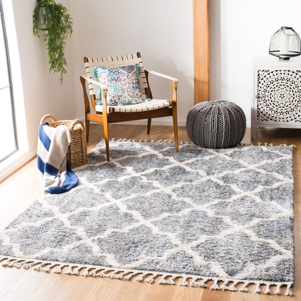 slide 2 of 18, SAFAVIEH Berber Fringe Shag Melva Trellis Rug 5'3" x 7'6" - Grey/Cream - Rectangle