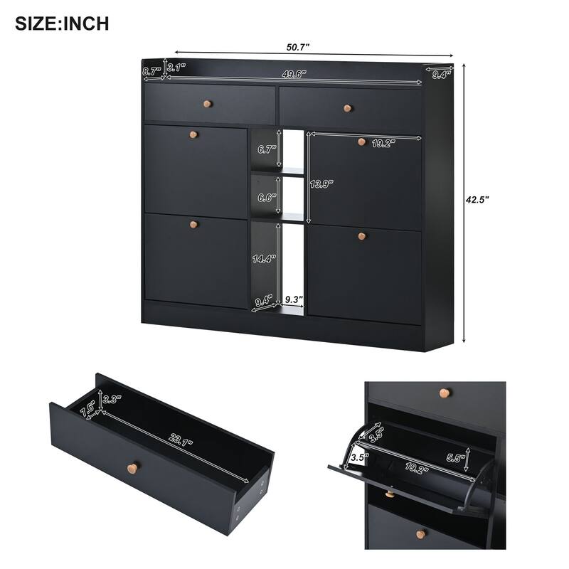 Slim Entryway Shoe Rack with 4 Drawers, Shoe Cabinet for Hallway or Mudroom Storage Solutions