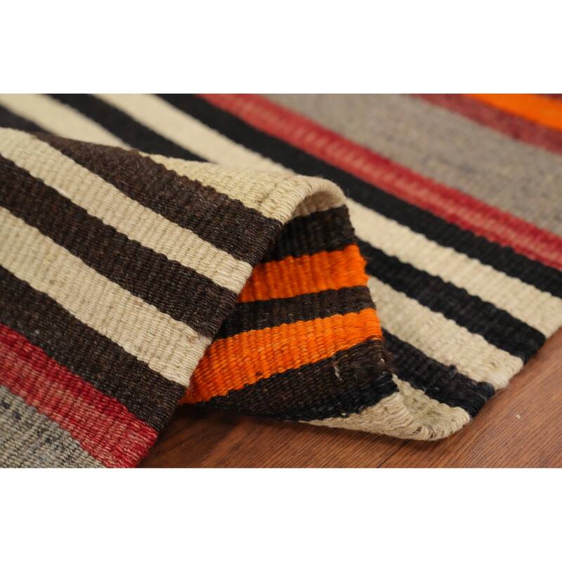 Hand Woven Oriental 100% Wool Carpet Southwestern Geometric Multi-Colored Kilim Area Rug - 8' 8'' X 4' 8''