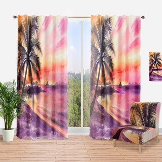 Designart 'pink And Purple Palm Beach Sunset' Nautical & Coastal 