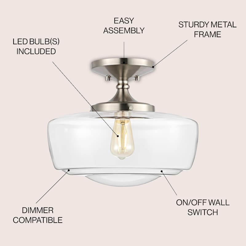 Gaines Glass/Iron Farmhouse Modern LED Flush Mount, by JONATHAN Y