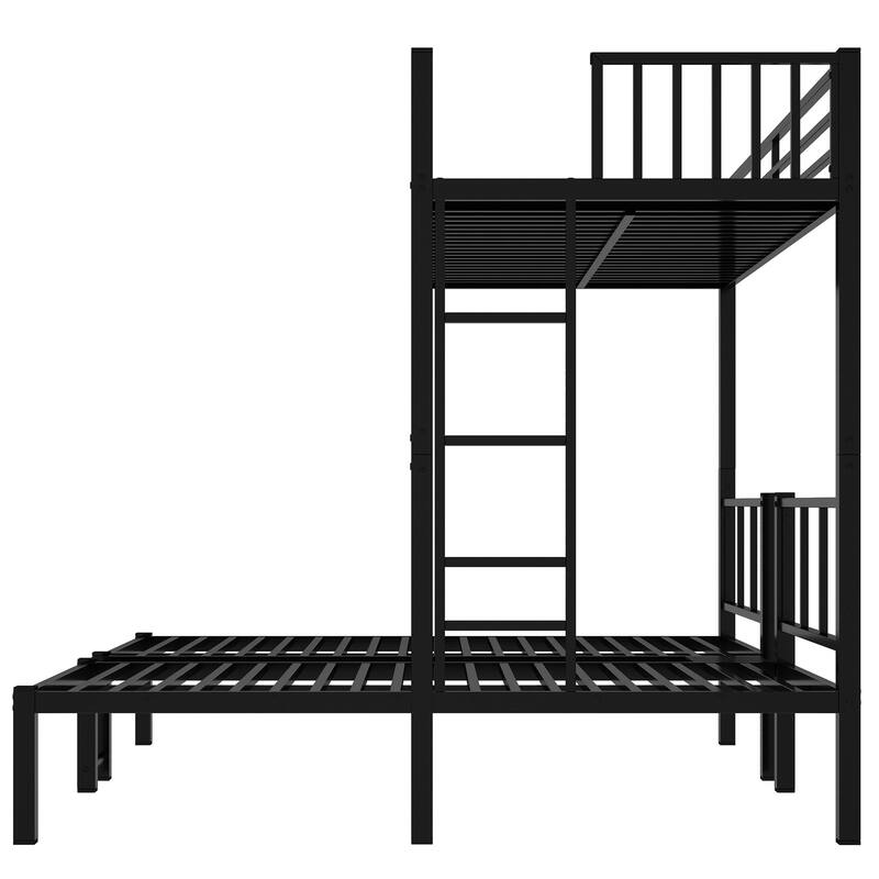 Metal Triple Bunk Bed with Shelf and Table, Twin over Twin & Twin, Black
