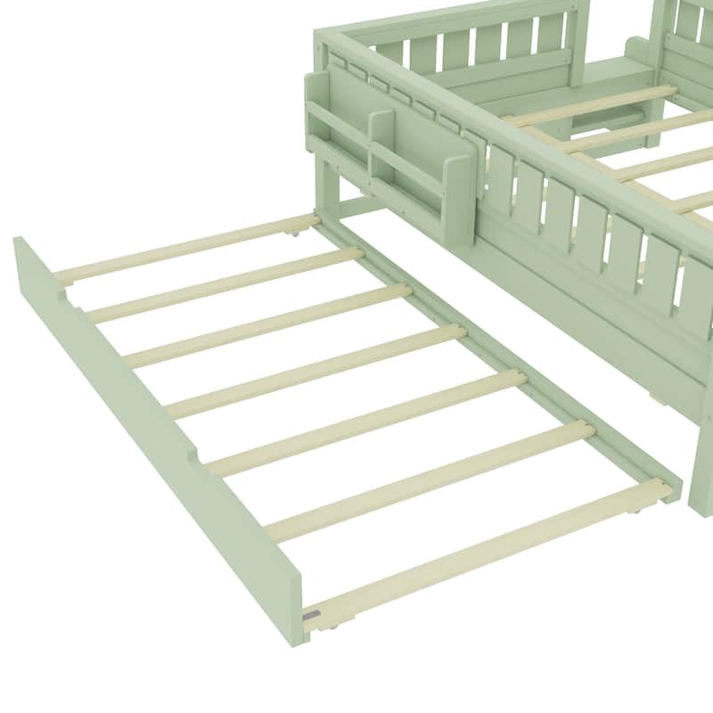 Full/Twin Loft Bed with Bookshelves, Safety Stairs & Trundle