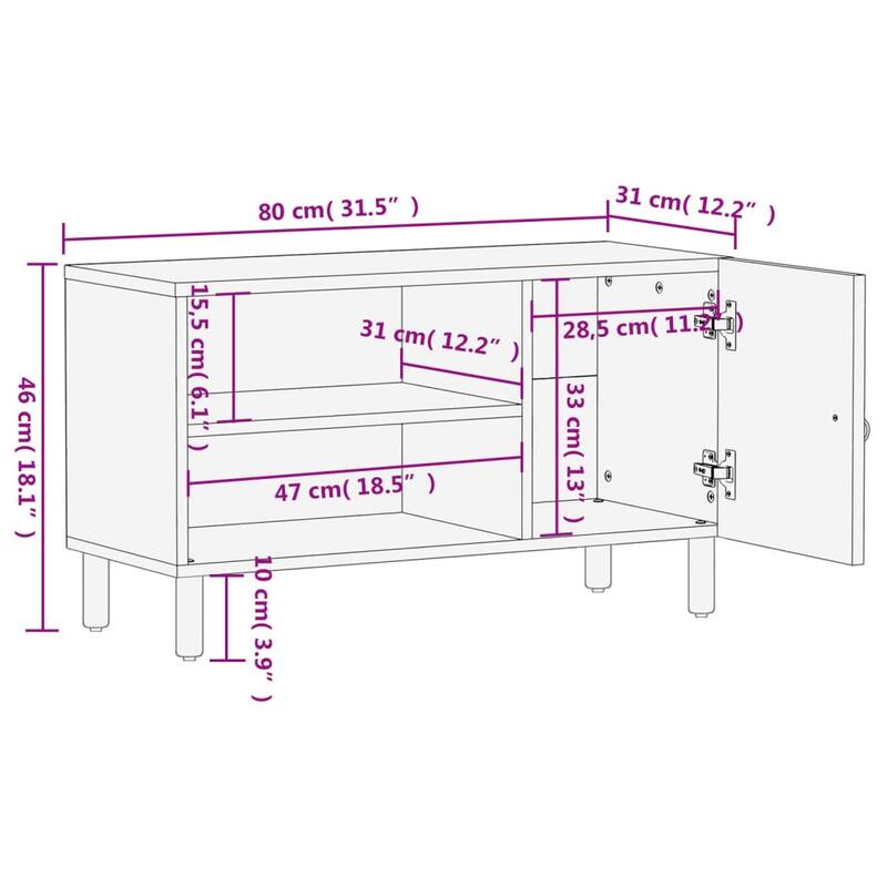 vidaXL TV Cabinet Brown Solid mango wood, iron TV Stand Rectangular - 12.2 x 31.5 x 18.1 in.