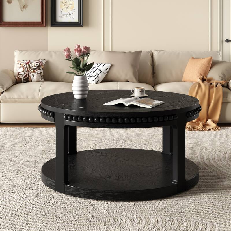 31.5 Inch Round Solid Wood Coffee Table for Living Room