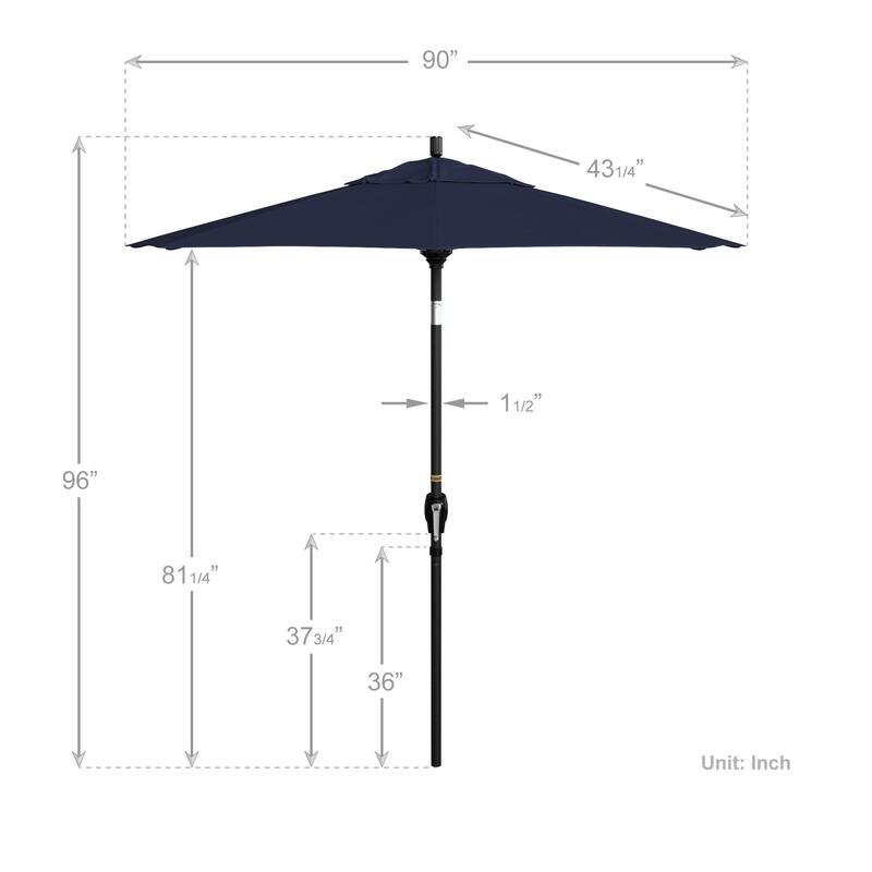 California Umbrella 75' Round Crank Lift Push Button Tilt Black Aluminum Patio Umbrella, Olefin
