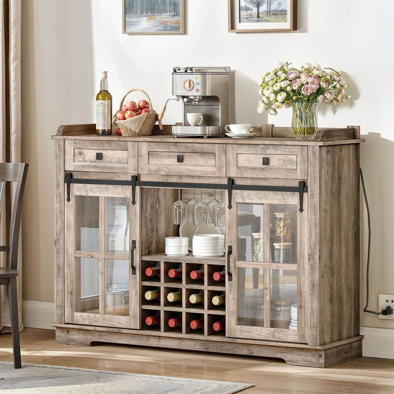 Moasis Farmhouse Sideboard Buffet with Wine Racks Storage Bar Cabinet with Drawers