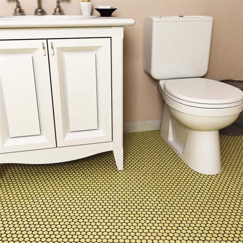 Merola Tile Hudson Penny Round Vintage Yellow 11-7/8 x 12-5/8 Porcelain Mosaic Tile